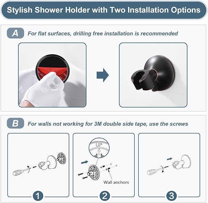 BRIGHT SHOWERS High Pressure Rain Shower Head Combo with Double Extension Arm, 8 Inch Rainfall Shower Head with Handheld Spray, Height Adjustable Dual Square Showerhead Set, Oil-Rubbed Bronze