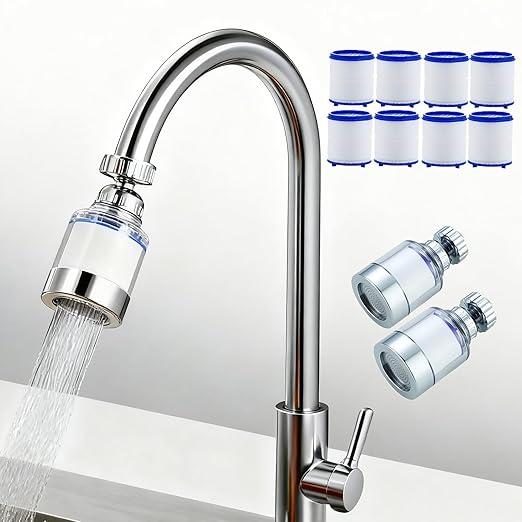 2 Pack Sink Water Filter Faucet, Universal 360 ° Rotating Bathroom Sink Filter, Kitchen Faucet Water Filter Removes Chlorine Fluoride Heavy Metals Hard Water for Home Bathroom Kitchen