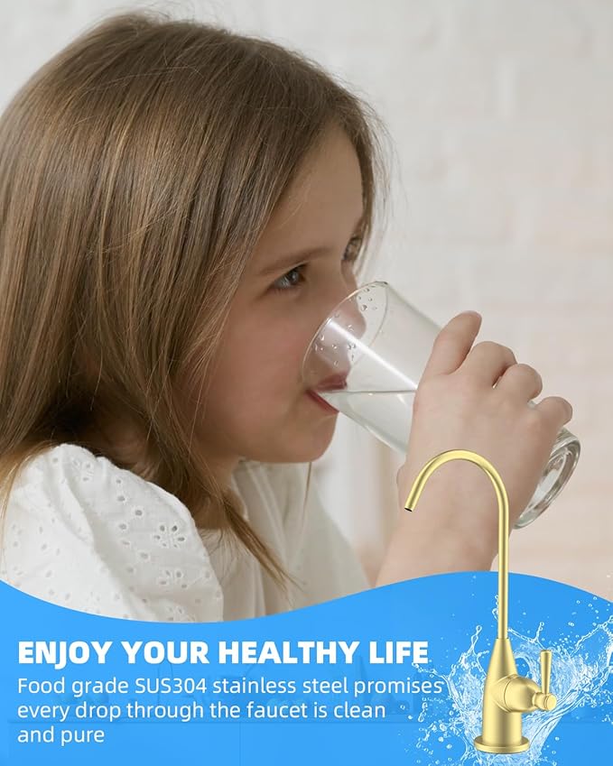 Hibbent Drinking Water Faucet for Bar and Kitchen Sink, Stainless Steel Reverse Osmosis RO Faucet for Under-Sink Filtration System, Brushed Gold Finish