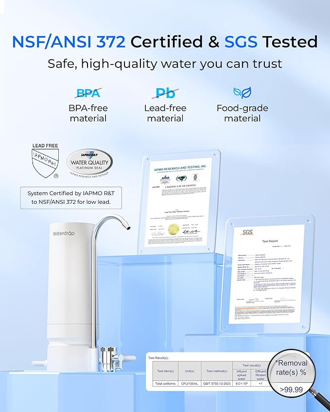 [Ultra Filtration] Waterdrop Countertop Water Filter, Filter Life Reminder, 4000 Gallons, Reduces Heavy Metals, Bad Odor, and 99% Chlorine (1 Filter Included) WD-CTF-07