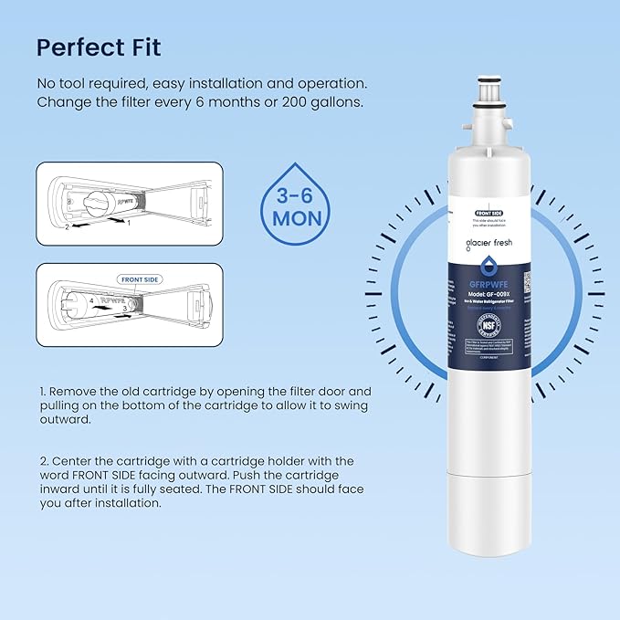 GLACIER FRESH Replacement for RPWFE, RPWF (Built-in CHIP) Refrigerator Water Filter, Compatible with GFE28GYNFS, GFE28GELDS, PFE28KELDS, PFE28KYNFS, GFD28GELDS, PWE23KELDS, PWE23KMKES, 3 Pack