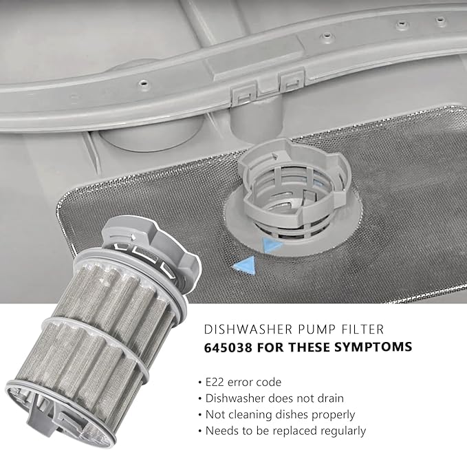 645038 Dishwasher Appliance Filter Micro Circulation Pump 00645038 Dishwasher Filter Basket Compatible with Bosch Thermador Kitchen Accessories Replacement