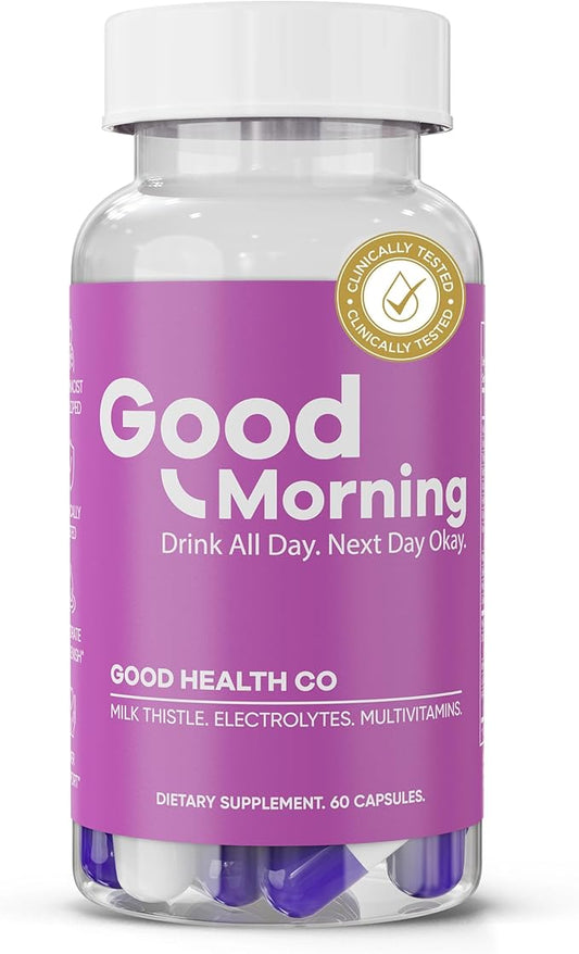 Good Morning Hangover Pills | 88.89% Effective at Hangover Prevention in Clinical Trial | After Alcohol Aid with DHM, Milk Thistle, and Electrolytes to Help You Party Smart. Cheers