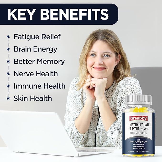L Methylfolate Gummies, 5MTHF 15 mg with Methyl B12 1000mcg, Methyl Folate Gummies Supplement, Active Form, MTHFR-Friendly, Brain Health & Immune Support, Sugar Free, 60 Gummies