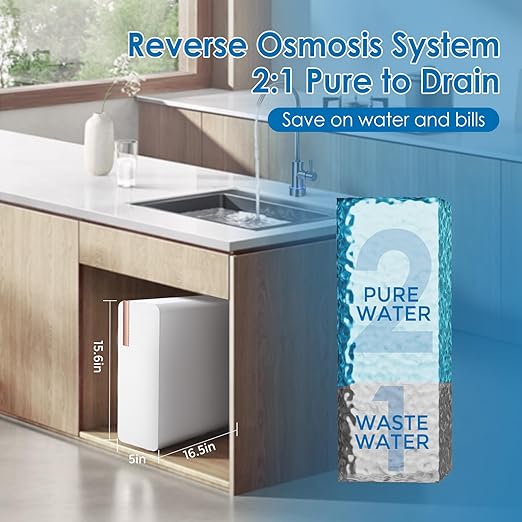 RO System 600 GPD, Under-Sink Tankless Reverse Osmosis Water Filter, 2:1 High Pure to Drain Water-Saving, NSF/FC/SGS Certified, Smart Faucet Reminder, Reduces TDS/PFOA/PFOS
