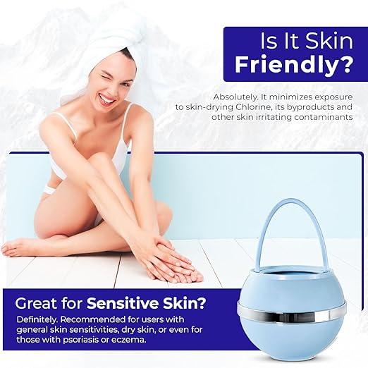 Crystal Quest Bath Ball Water Filter for Bathtub - 3-Stage Filtration, Removes Chlorine, Chloramine & Byproducts, 2,500 Gallons, BPA Free, pH Balanced Water, Fits Most Tubs, Easy Install - Blue