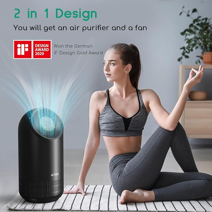 Afloia Air Purifier for Pets, Air Purifiers for Home Large Room Up to 880 Ft², Efficient Filter Air Cleaner for Home Remove 99.99% Pets Hair Odor Dust Smoke Mold Pollen, Fillo Black
