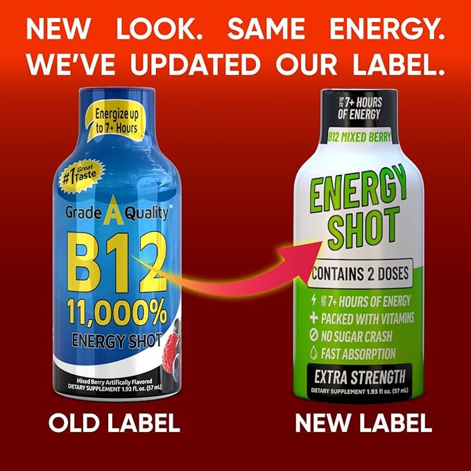 Mixed Berry Extra Strength Energy Shot 48 pk – 260mg Natural Caffeine B12 B6 – Energy & Focus Support – 2 Servings Sugar Free Zero Calorie Green Tea B-Vitamins Electrolytes Vegan – 1.93 fl oz