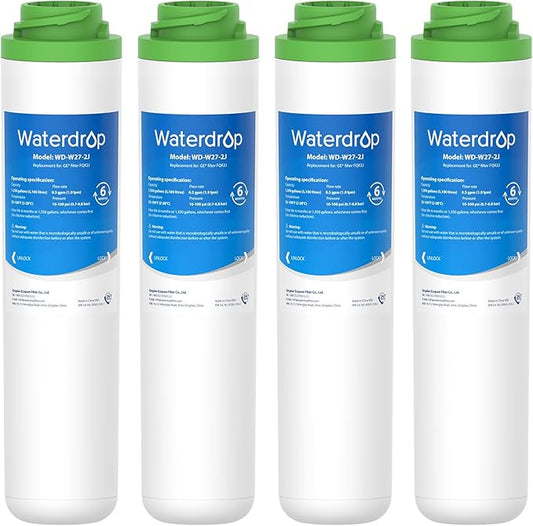 Waterdrop FQK2J Under Sink Water Filter, Replacement for GE FQK2J, FQK1K, 1350 Gallons Dual Flow Drinking Water Replacement Filters (4 Count)