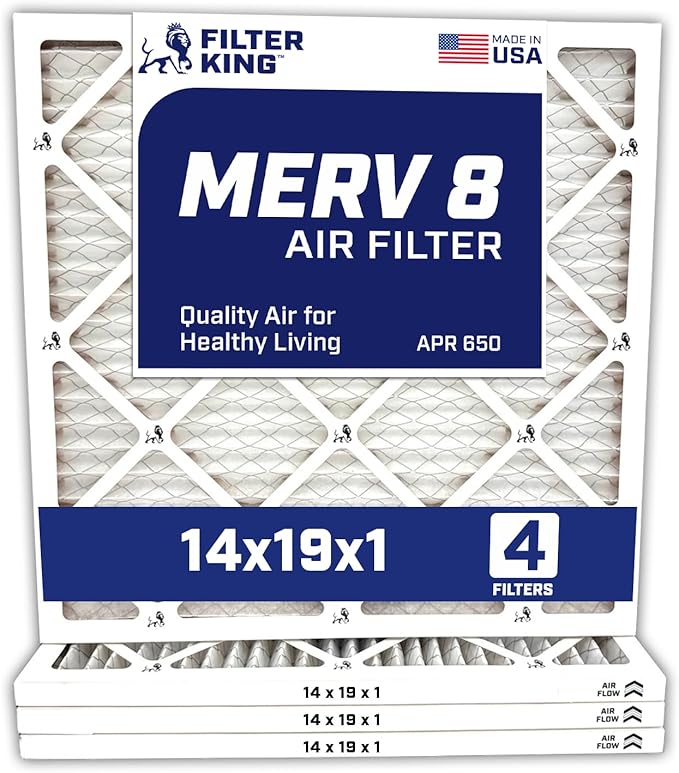 Filter King 14x19x1 Air Filter | 4-PACK | MERV 8 HVAC Pleated A/C Furnace Filters | MADE IN USA | Actual Size: 13.5 x 18.5 x .75"