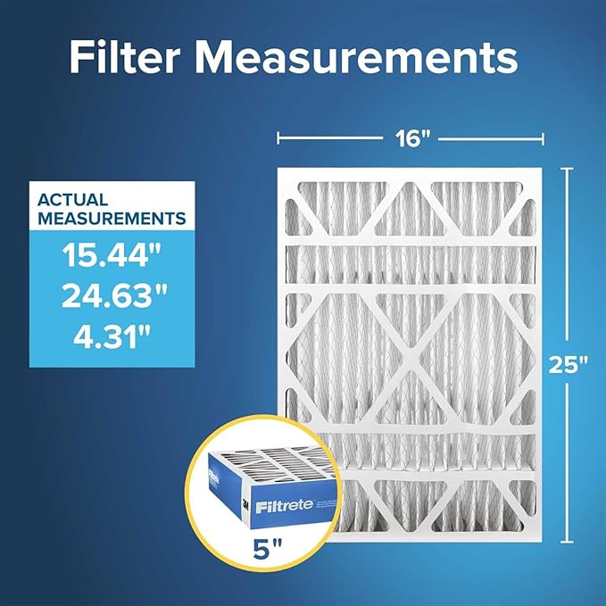 Filtrete 16x25x5 (SlimFit) AC Furnace Air Filter, MERV 13, MPR 1900, Premium Allergen, Bacteria & Virus, Electrostatic Air Cleaning Filter, 2-Pack (Actual Size 15.63x24.74x4.31 in)