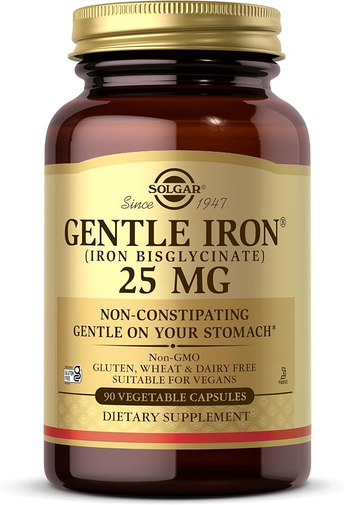 Solgar Gentle Iron 25mg, 90 Vegetable Capsules - Energy, Normal Red Blood Cell Production - Gentle on the Stomach - Non-GMO, Vegan, Gluten Free, Dairy Free, Kosher - 90 Servings