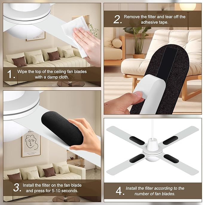 Dualshine 15 Pack Ceiling Fan Filters for Blades, Universal Ceiling Fan Filters, Activated Coconut Shell Carbon Air Purifiers for Office, Kitchen, Common Household Contaminants