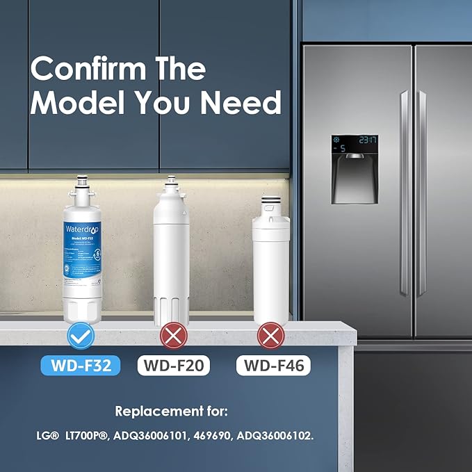 Waterdrop 469690 ADQ36006101 Refrigerator Water Filter, Replacement for LG® LT700P®, Kenmore 469690, 9690, ADQ36006102, Standard, Pack of 4