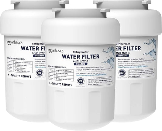 Amazon Basics Replacement Water Filter Cartridge Compatible with GE MWF Refrigerator, Pack of 3, Standard Filtration