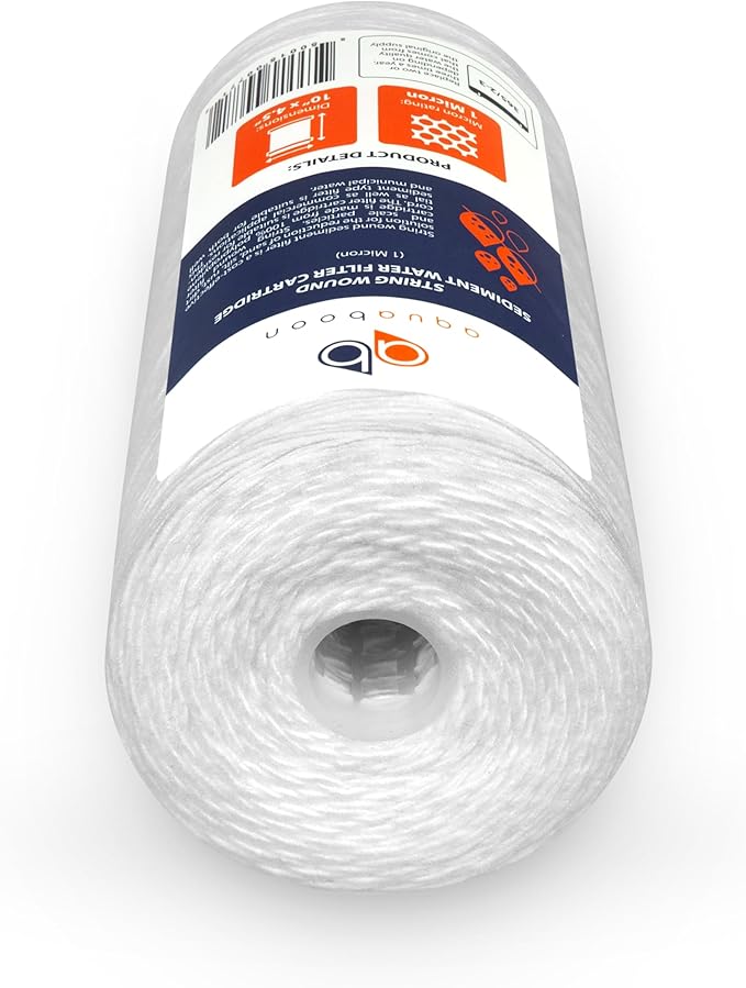 Aquaboon 1 Micron String Wound Water Filter 10x4.5 Replacement - Whole House Water Filter Cartridge Compatible with WP5BB97P,WP10BB97P, AP810, 4-Pack