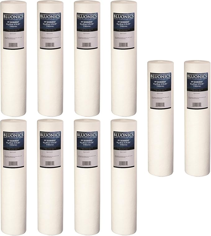 BLUONICS Sediment Replacement Water Filters Ten (5 Micron) 4.5" x 20" Whole House Cartridges