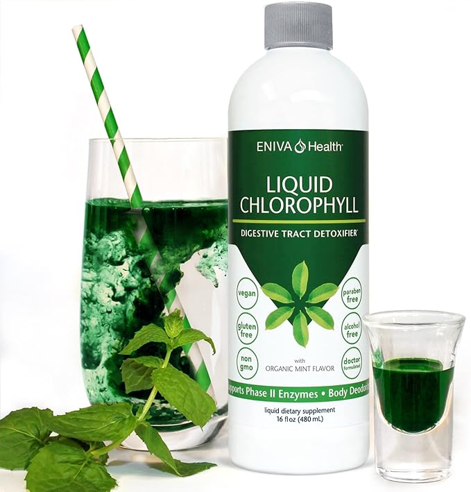 Eniva Health Liquid Chlorophyll Vegan | Immunity | Detox & Cleanse | Clear Skin | Energy Boost | Gut Health | Internal Deodorant | USA Manufacture | Mulberry Source | Mint |16 Fl Oz Bottle
