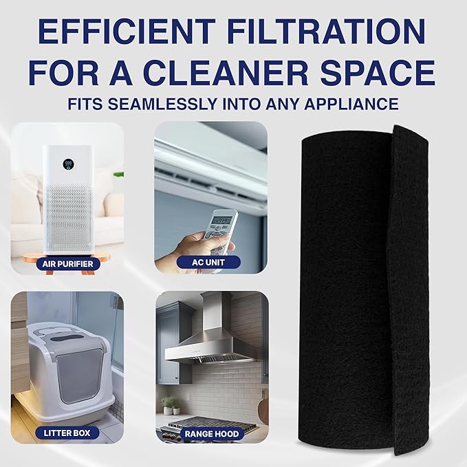 1/2" Thick Universal Cut-to-Fit Carbon Pre-Filter Pad - 16" x 50" - Compatible with Air Purifier, Air Conditioner, Refrigerator, Furnace, Dehumidifier