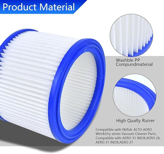 Replacement Cartridge Vacuum Hepa Filter, Compatible with Nilfisk Alto Aero 26,21,31,Wet＆Dry series Parts