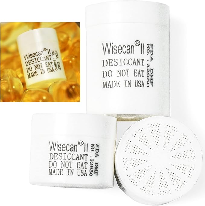 3 Gram 50 Pack Silica Gel Canister, Desiccant Canister, Silica Gel Capsules, Desiccant Capsules, Moisture Absorbers for Food Storage, Food Safe Dehumidifiers Wisecan