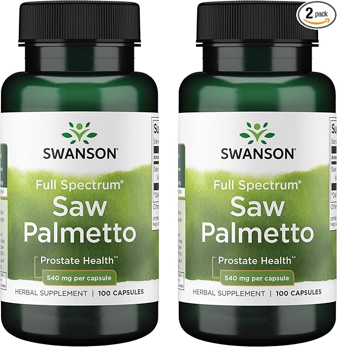 Swanson Saw Palmetto - Herbal Supplement Promoting Male Prostate Health Support - Natural Hair Supplement & Urinary Health Support - 540 mg 100 Capsules (2 Pack)