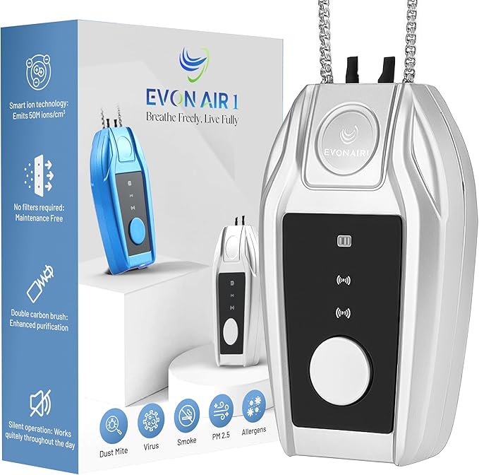 Portable Air Purifier for Travel with 50M Ions/cm³ | Mini Wearable Necklace Ionizer, Filterless, No Maintenance | Personal Air Purifier Small, 500mAh Rechargeable, 120H Runtime, CE ROHS FCC Certified