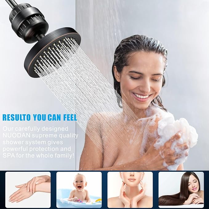 Filtered Shower Head, High Pressure Rain Shower Head Filter Set for Hard Water Removes Chlorine and Harmful Substances (Oil Rubbed Bronze)