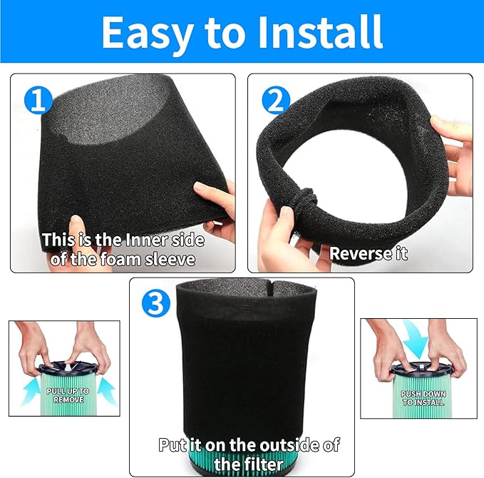 2 Pack VF6000 5-Layer Filter Replacement for Ridgid Wet Dry 5-20 Gallon Wet Dry Vacuums WD5500 WD0671 WD6425 WD7000 WD1280 WD1851 RV2400A RV2600B, 2 Pack VF3502 Shop Vac Bags, 4 Pack Foam Sleeve