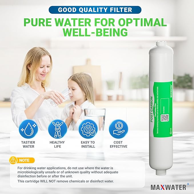 Max Water T33 Inline Water Filter – 10-Inch, 5 Micron Post Carbon Water Filter Replacement Cartridge – Fits Under Sink and Reverse Fits most Reverse Osmosis Systems (2 pack)