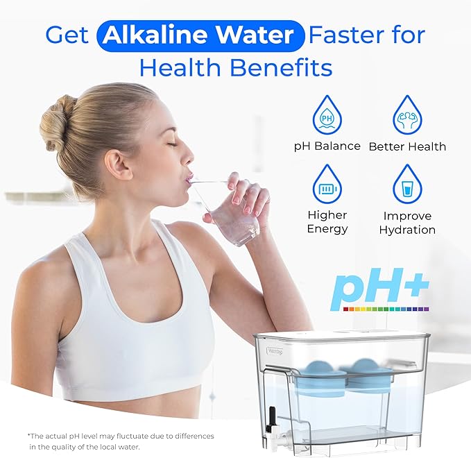 Waterdrop Alkaline 40 Cup Dual Filter Dispenser, 8X Faster Filtration, 200-Gallon Lifespan, Water Filter Dispenser for Home/Office, 2 Replacements, Reduces Chlorine, White