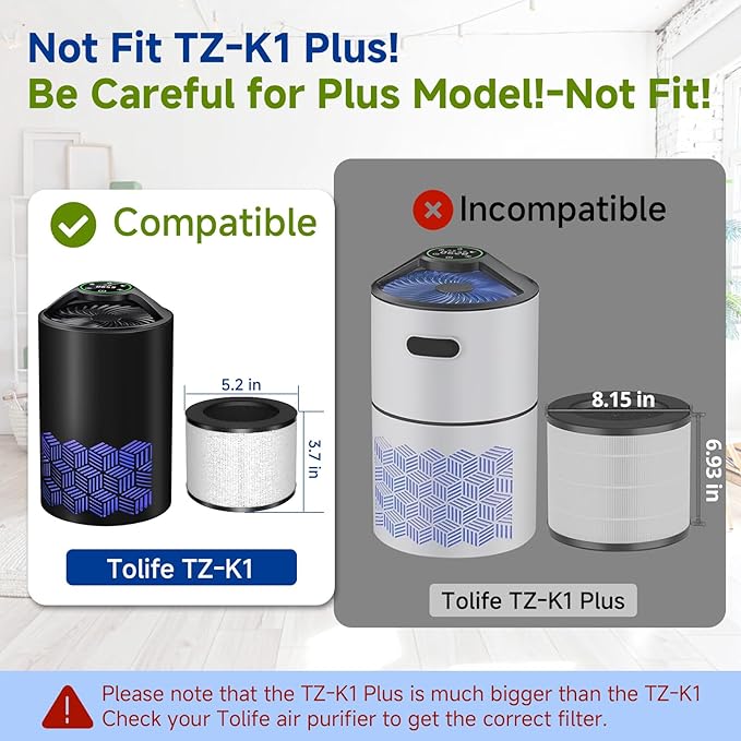 TZ-K1 Replacement Filter Compatible with ToLife TZ-K1 Filter, with FreAire KN6391, with Aroeve MK01 MK06 MG01JH Filter, 3-in-1 H13 HEPA Filter 360° Rotating, Activated Carbon and Pre-filter, 3 Pack