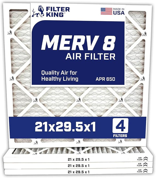 Filter King 21x29.5x1 Air Filter | 4-PACK | MERV 8 HVAC Pleated A/C Furnace Filters | MADE IN USA | Actual Size: 21 x 29.5 x .75"