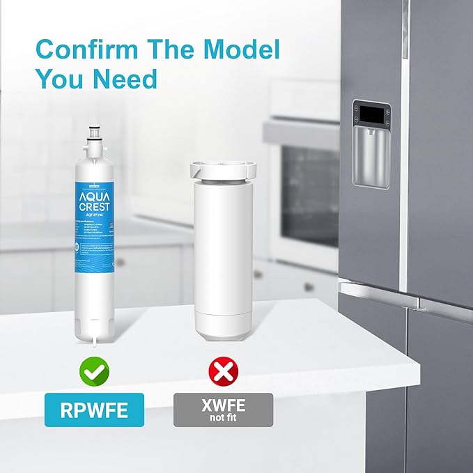 AQUA CREST Replacement for GE® RPWFE, RPWF (with CHIP) Refrigerator Water Filter, Compatible with GYE22HMKES, GYS22GMNES, GYE22HBLTS, DFE28JSKSS, GFE28HMHES, GNE29GYNFS, GFE28GYNFS, 2 Filters