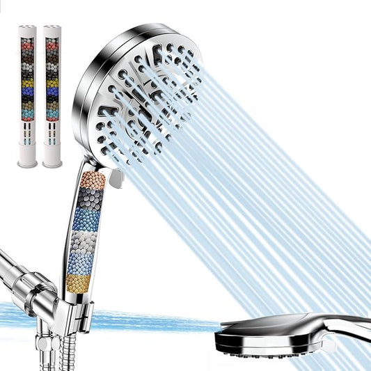 Filtered Shower Head with Handheld, High Pressure 10 Spray Mode Showerhead for Hard Water with 79 Inch Extra Long Stainless Hose, 5 Inch Panel, Bracket, Filters, Anti-clog Nozzles, Water Saving Spray