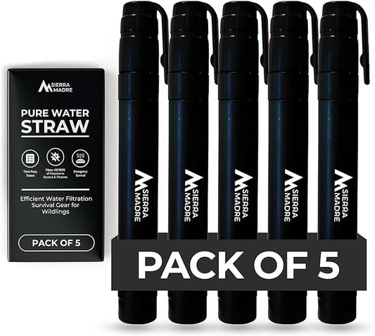 Sierra Madre Pure Water Straw – 264 Gallon Water Filter Purification for Backpacking, Camping, Hiking, Travel - Perfect for Preparedness Survival Gear & Supplies - Portable & Lightweight (Pack 5)