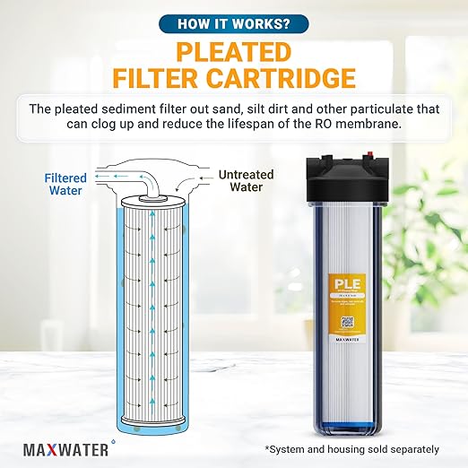 20 x 4.5 Whole House 1 Stage PP Pleated Sediment Filter System w/ 1" NPTF Port Housing Head Includes 10 Micron Pleated Sediment filter, Gauge & Bracket BB-20B WH100SP WDS150K CB1-CAB20-BB DB20P