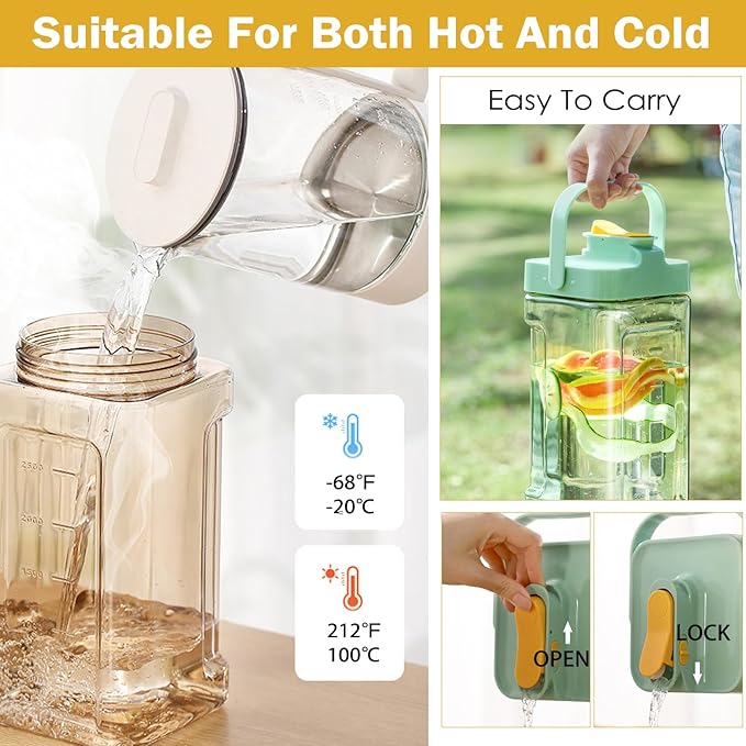 120 oz Cold Water Bottle, Clear Plastic Kettle with Lid, BPA-Free & Shatter-Resistant Refrigerator Pitcher, Perfect for Iced Tea, Sangria, Lemonade, Juice, Milk & More (Orange)