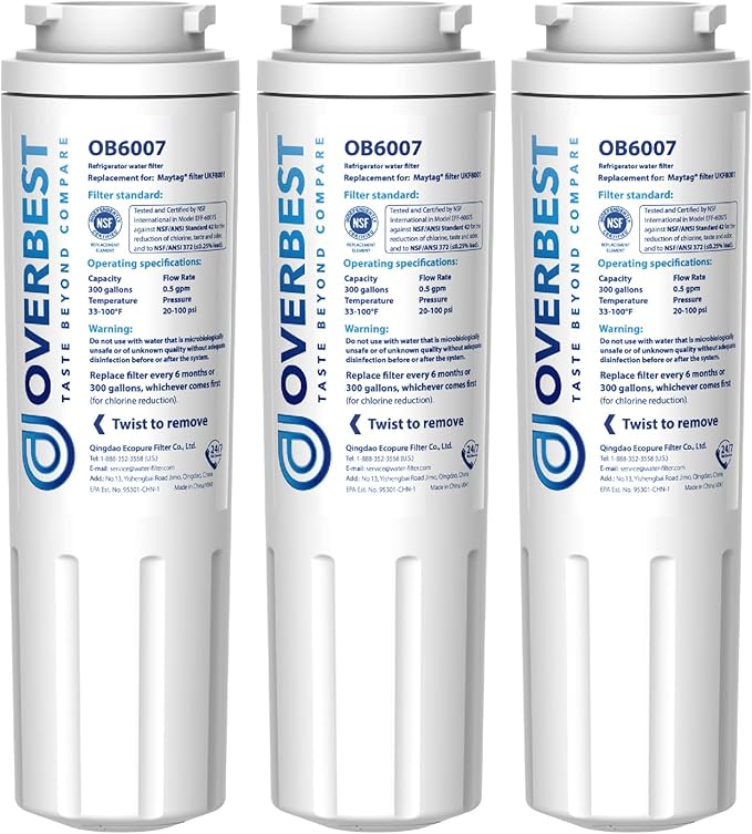 Overbest UKF8001 Replacement for EveryDrop by Whirlpool Refrigerator Water Filter 4, EDR4RXD1, Pack of 3