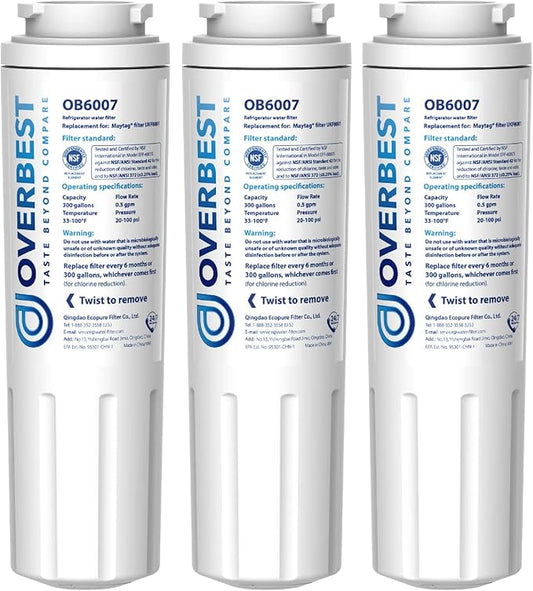 Overbest UKF8001 Replacement for EveryDrop by Whirlpool Refrigerator Water Filter 4, EDR4RXD1, Pack of 3