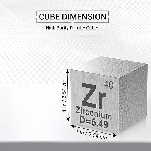 Zirconium Cube - Metal Element Cubes - Laser Engraved Density Cube Set for a Periodic Table of Elements Collection - (Zirconium, 1 inch)