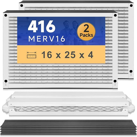 416 Replacement Air Filter MERV 16 16x25x4 for AirPurifiers Model 1410, 1610, 2140, 2400, 2410, 2416, 3410, 4400, 2400 with Upgrade Kit 1413 Pleated HVAC AC Furnace Filter 2-Pack