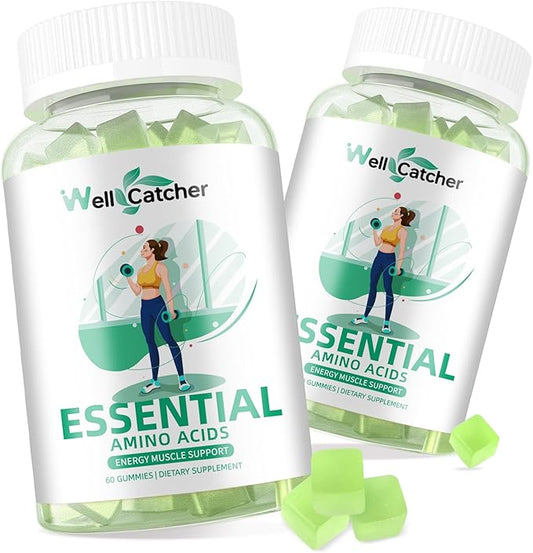 EAA Gummies Essential Amino Acids - 60 Days Supply All 9 Essential Aminos and All Branched-Chain Aminos (BCAAs) Sugar Free with Muscle Recovery Energy Support Non GMO Green Apple Flavor