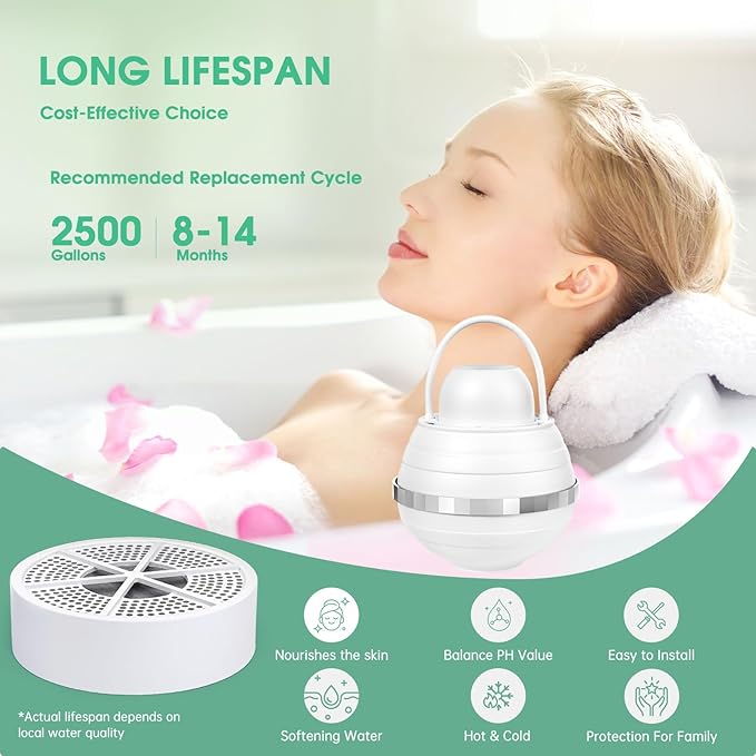 Bath Filter for Tub Faucet-Bath Water Filter for Bathtub with 8-Layer Filtration & Screen Filter Removes Hundreds of Contaminants for Softer Smoother Skin 2,500 Gallons of Filtration BPA-Free
