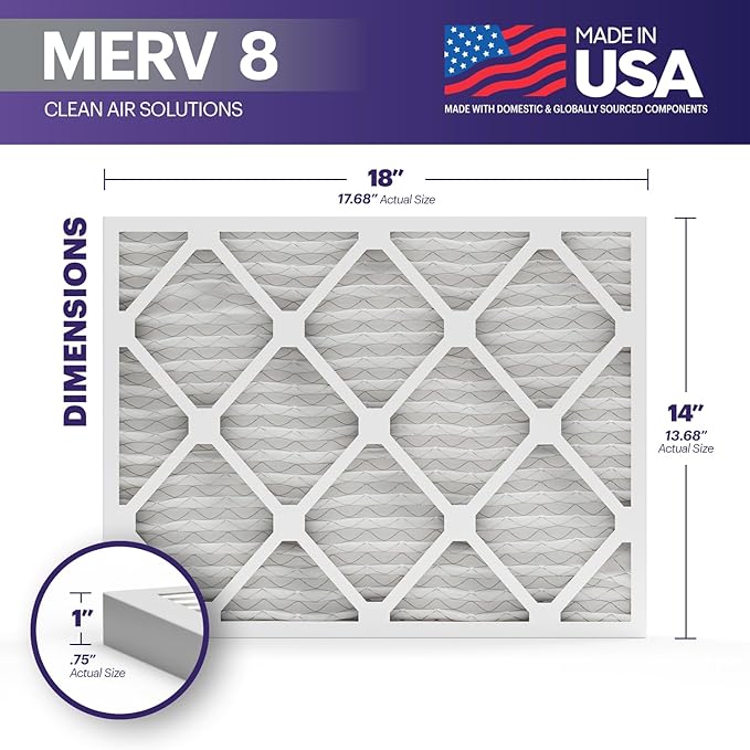 BNX TruFilter 14x18x1 Air Filter MERV 8 (6-Pack) - MADE IN USA – Dust & Pet Defense Electrostatic Pleated Air Conditioner HVAC AC Furnace Filters for Dust, Pet, Mold, Pollen MPR 600 – 700 & FPR 5