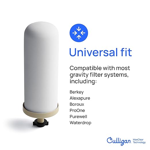 Culligan with MaxClear Technology 2.25 Gallon Gravity Water Filter System, Brushed Countertop Ceramic Water Filter NSF/ANSI Certified to Reduce Lead, Microplastics & Total PFAS, with 1 Filter