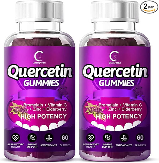 Quercetin Gummies - Quercetin with Bromelain, Vitamin C, Zinc & Elderberry, Extra Strength Immune System Booster, Lung Support Supplement for Adults Kids - 60 Quercetin Gummies (2 Pack)
