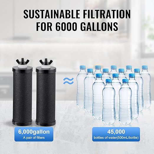 VEVOR Gravity-fed Water Filter System, 2.25G 304 Stainless-Steel Countertop Water Filtration System, Reduces Lead and up to 99% of Chlorine, with 2 Carbon Filters/Spigot/Stand, for Home Camping RV