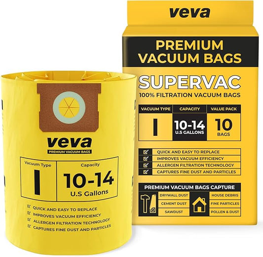 10 Pack, 10-14 Gallon Filter Bags for Shop Vac Vacuum - Type I 90672 - High-Efficiency Vacuum Bags