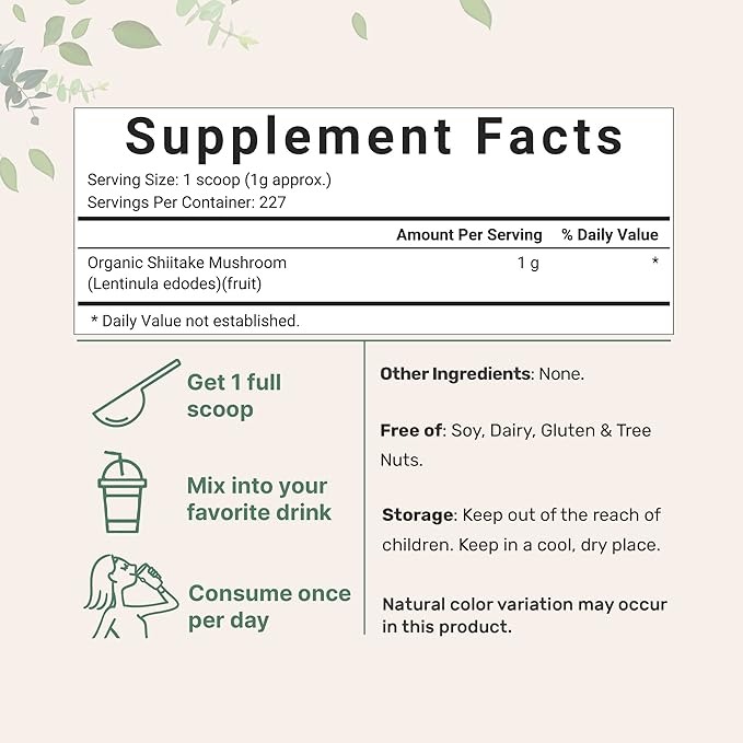 Micro Ingredients Organic Shiitake Mushroom Powder, 8 oz | Culinary Superfood | Supports Gut & Immune Health | Great for Cooking, Soups & Sauces | Non-GMO, Vegan Friendly
